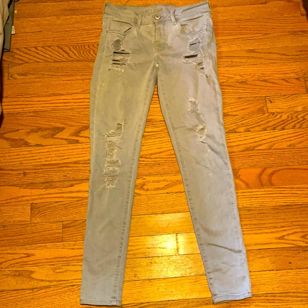 American Eagle Outfitters Super Stretch Distressed Gray Jegging